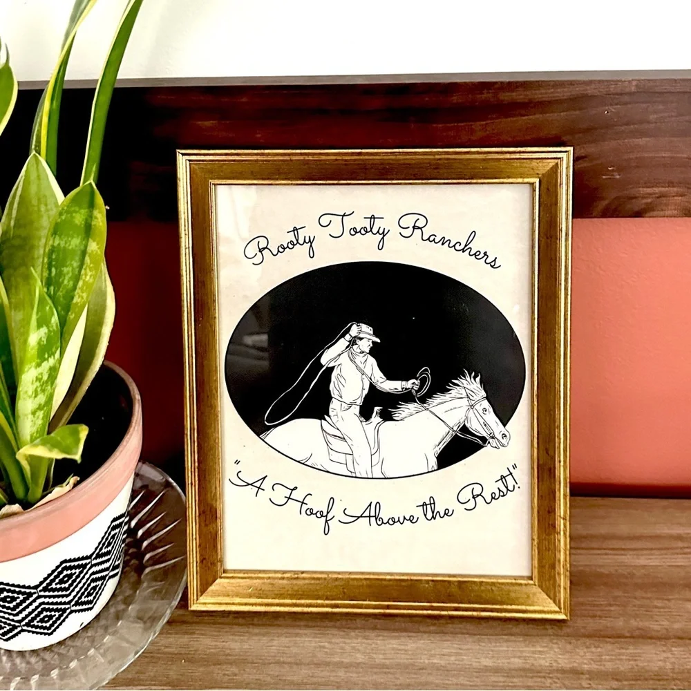Vtg Western Rooty Tooty Ranchers Old West Cowboy Canvas Art Print Gold Framed